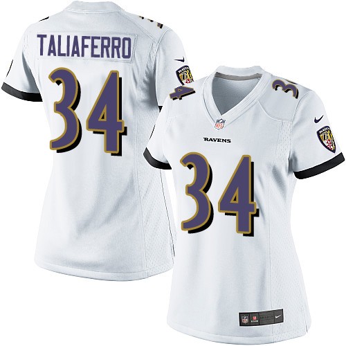 Women's Limited Lorenzo Taliaferro Nike Jersey White Road - #34 NFL Baltimore Ravens